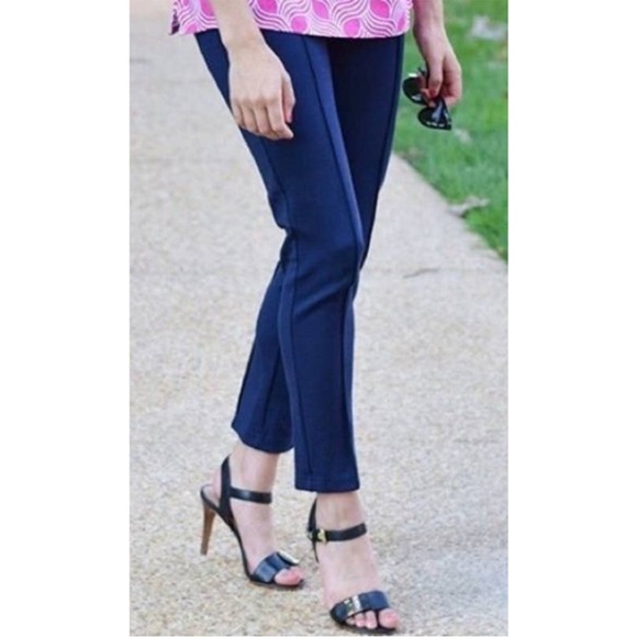 Lilly Pulitzer Pants - Lilly Pulitzer Blue Ponte Pants Stretch Navy Pull On Travel Trousers Size Small